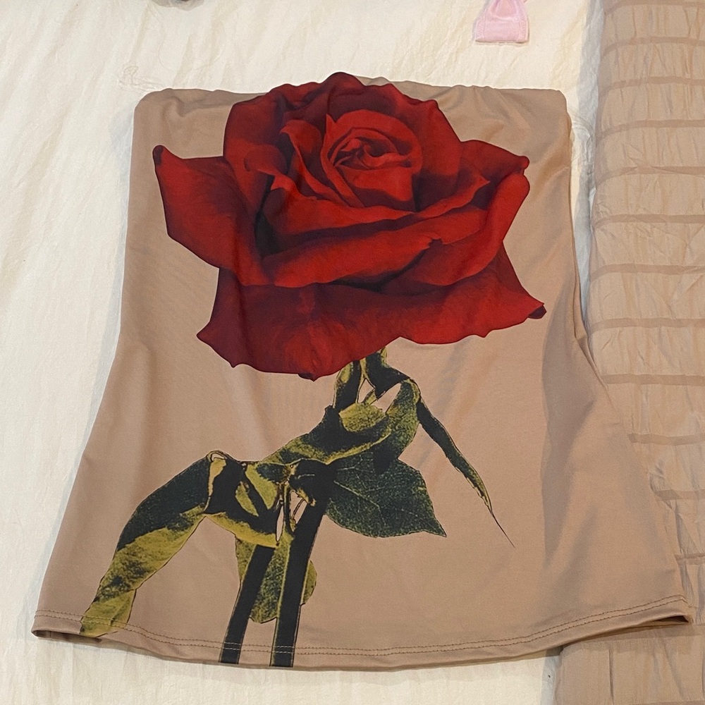 emory park Beige Strapless Camisole with Red Rose Graphic never worn